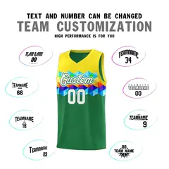 Gold Kelly Green-White Colorful Basketball Jersey Sets 3