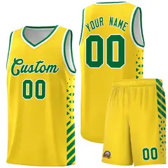 Gold Kelly Green White Diamond Stripe Side Basketball Jersey 1