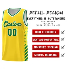 Gold Kelly Green White Diamond Stripe Side Basketball Jersey 2