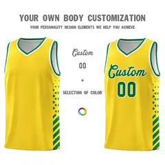 Gold Kelly Green White Diamond Stripe Side Basketball Jersey 3