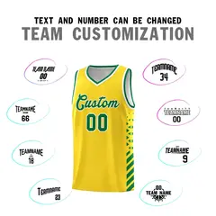Gold Kelly Green White Diamond Stripe Side Basketball Jersey 4