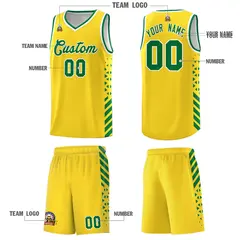 Gold Kelly Green White Diamond Stripe Side Basketball Jersey 5