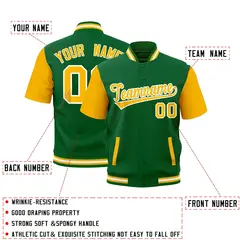 Gold Kelly Green White Full-Snap Short Sleeve Varsity Jacket 2
