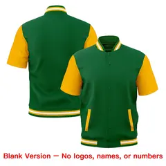 Gold Kelly Green White Full-Snap Short Sleeve Varsity Jacket 7