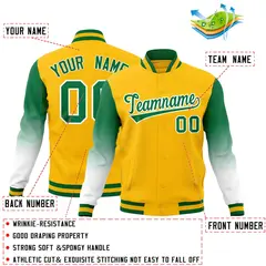 Gold Kelly Green White Gradient Varsity Raglan Letterman Jacket 2