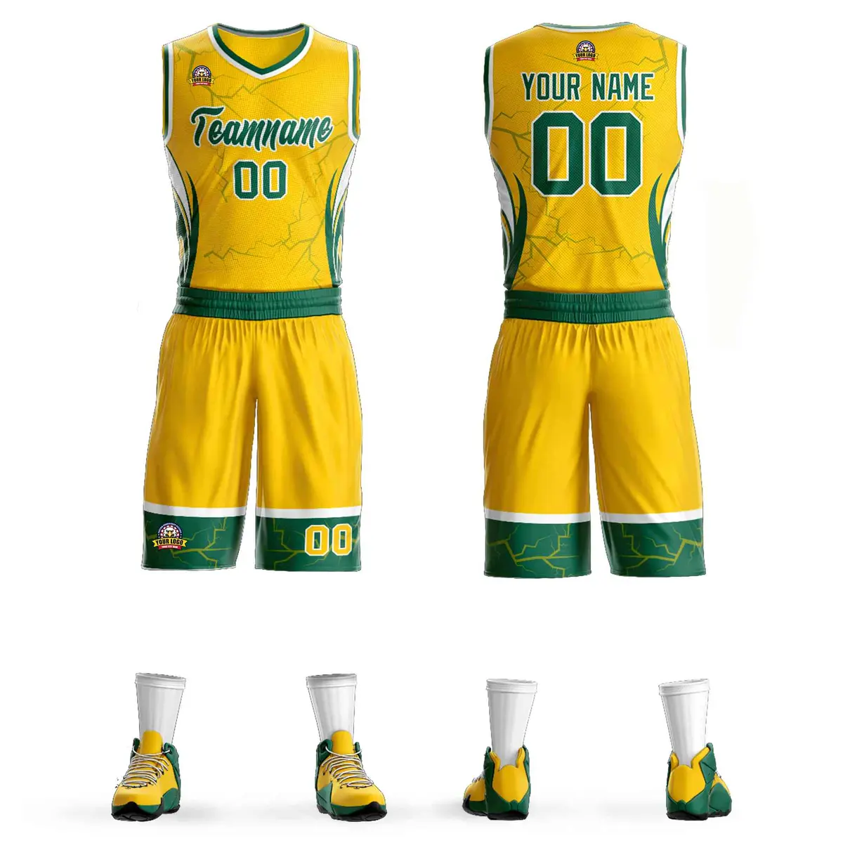 Gold Kelly Green-White Graffiti Lightning Basketball Jersey