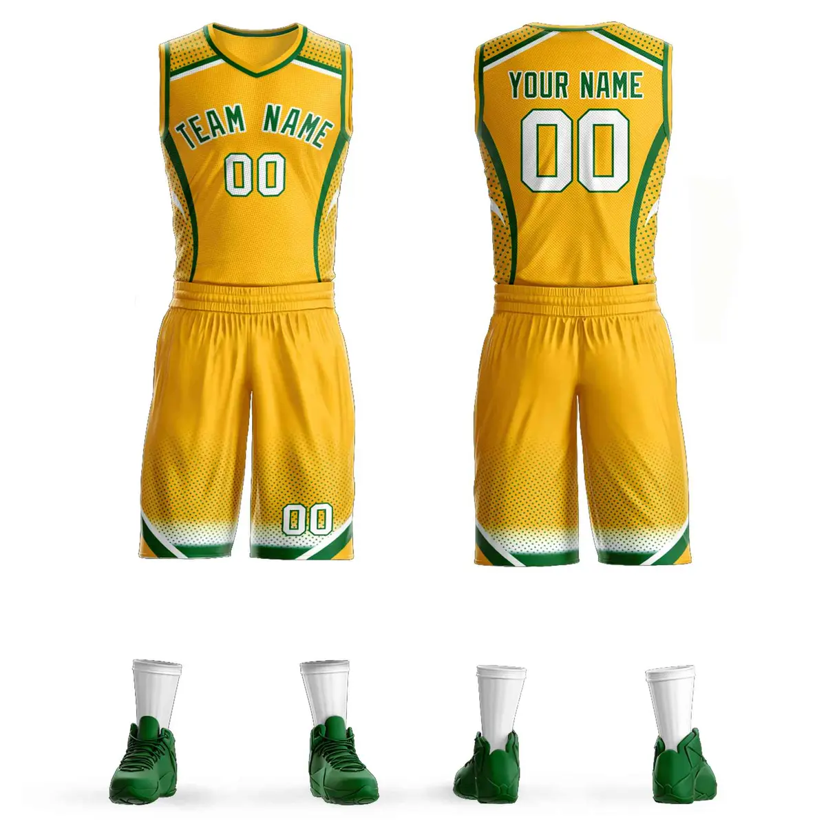 Gold Kelly Green-White Graffiti Points Element Basketball Jersey