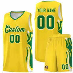 Gold Kelly Green-White Graffiti Side Curve Basketball Jersey Sets 1