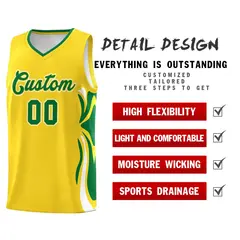 Gold Kelly Green-White Graffiti Side Curve Basketball Jersey Sets 2