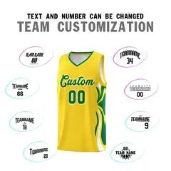 Gold Kelly Green-White Graffiti Side Curve Basketball Jersey Sets 4