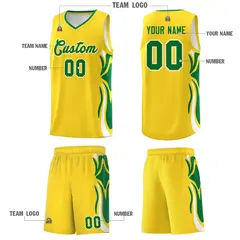 Gold Kelly Green-White Graffiti Side Curve Basketball Jersey Sets 5