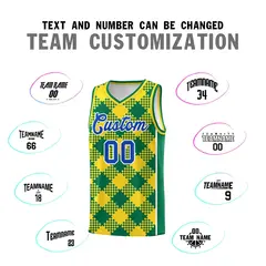Gold Kelly Green-White Grid Basketball Kits For Team 4