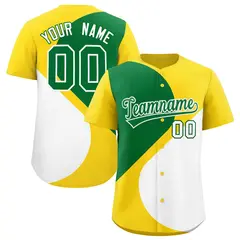 Gold Kelly Green White Half Heart Color Block Baseball Jersey 1