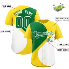Gold Kelly Green White Half Heart Color Block Baseball Jersey 2