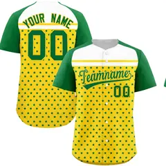 Gold Kelly Green White Raglan Star Print Baseball Jersey 1