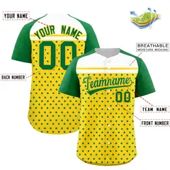 Gold Kelly Green White Raglan Star Print Baseball Jersey 2