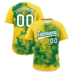Gold Kelly Green White Skeleton Graffiti Baseball Jersey 1