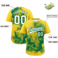 Gold Kelly Green White Skeleton Graffiti Baseball Jersey 2