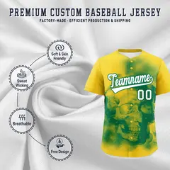 Gold Kelly Green White Skeleton Graffiti Baseball Jersey 4