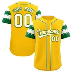Gold Kelly Green White Sleeve Flag Lace Baseball Jersey 1