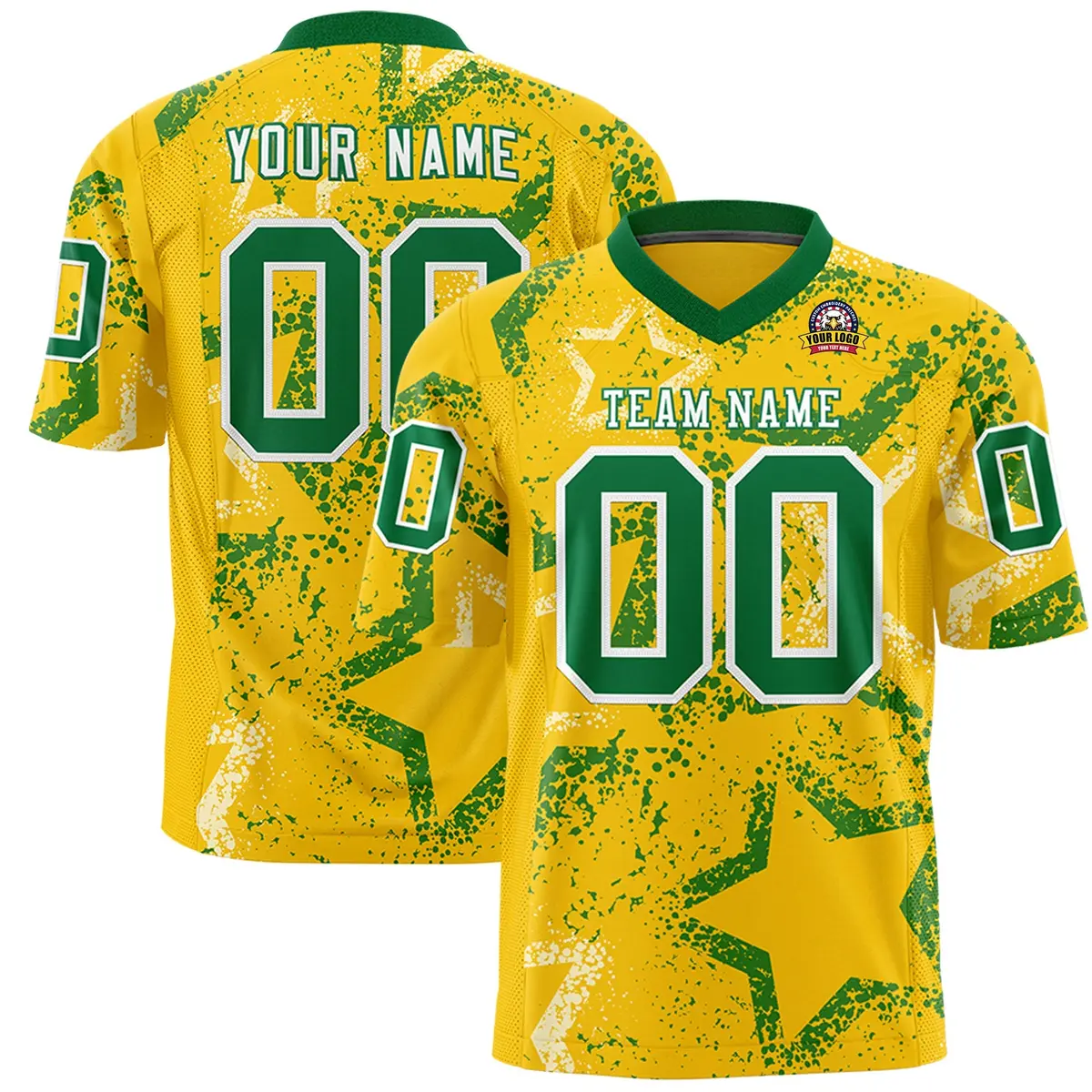 Gold Kelly Green-White Star Graffiti Football Jersey