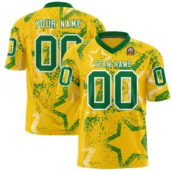 Gold Kelly Green-White Star Graffiti Football Jersey 1