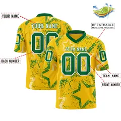 Gold Kelly Green-White Star Graffiti Football Jersey 2