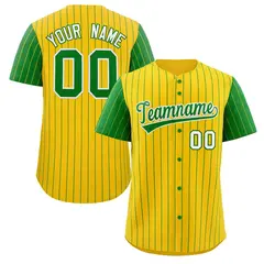 Gold Kelly Green-White Stripe Raglan Sleeves Baseball Jersey 1