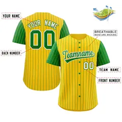 Gold Kelly Green-White Stripe Raglan Sleeves Baseball Jersey 2