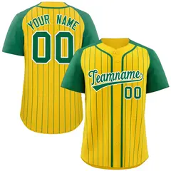 Gold Kelly-Green White Stripe Raglan Sleeves Baseball Jersey