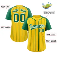 Gold Kelly-Green White Stripe Raglan Sleeves Baseball Jersey 2