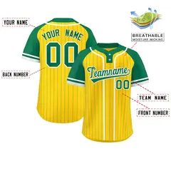 Gold Kelly Green-White Stripe Raglan Two-Button Softball Jersey 2
