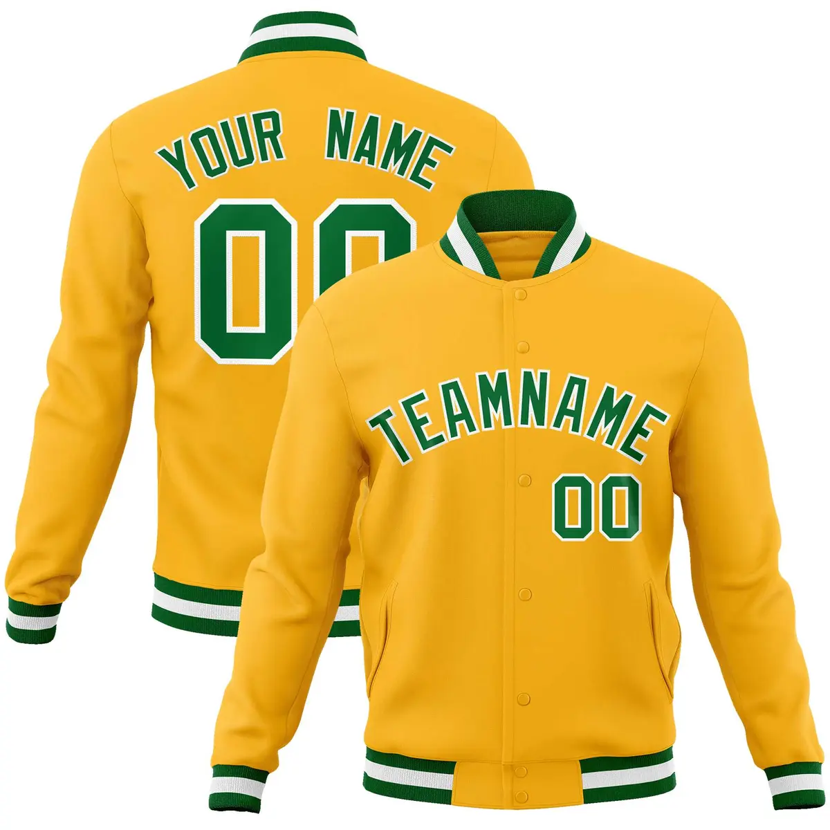 Gold Kelly Green-White Varsity Full-Snap Letterman Jacket