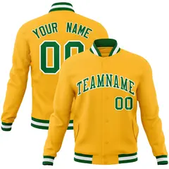Gold Kelly Green-White Varsity Full-Snap Letterman Jacket