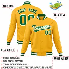 Gold Kelly Green-White Varsity Full-Snap Letterman Jacket 4