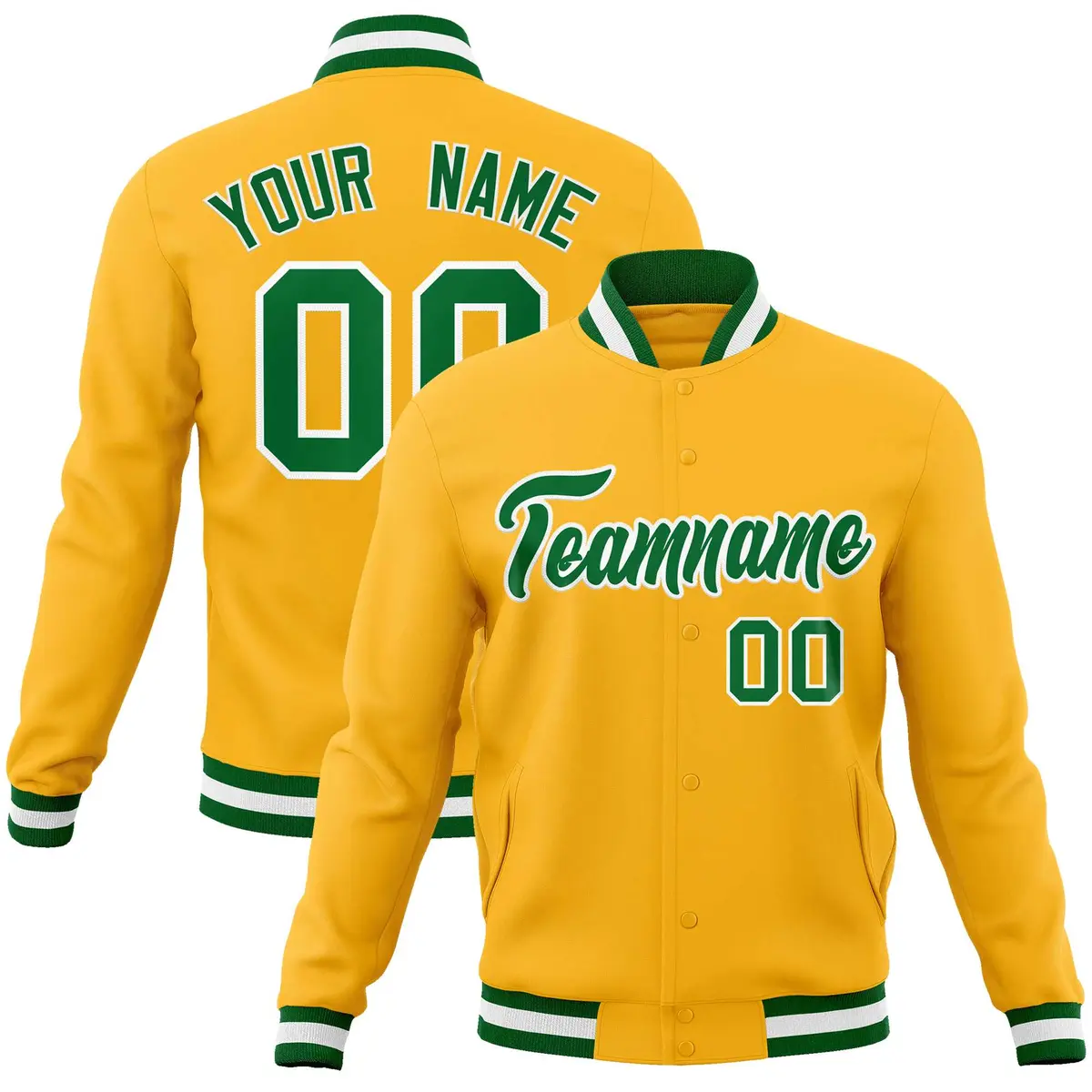 Gold Kelly Green-White Varsity Full-Snap Letterman Jacket