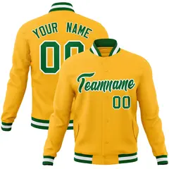Gold Kelly Green-White Varsity Full-Snap Letterman Jacket