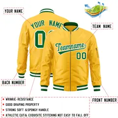 Gold Kelly Green-White Varsity Full-Zip Letterman Bomber Jacket 2