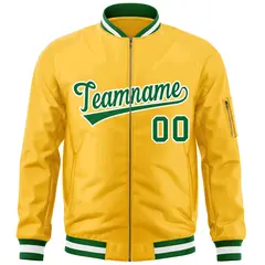 Gold Kelly Green-White Varsity Full-Zip Letterman Bomber Jacket 3