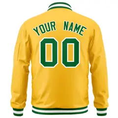 Gold Kelly Green-White Varsity Full-Zip Letterman Bomber Jacket 4