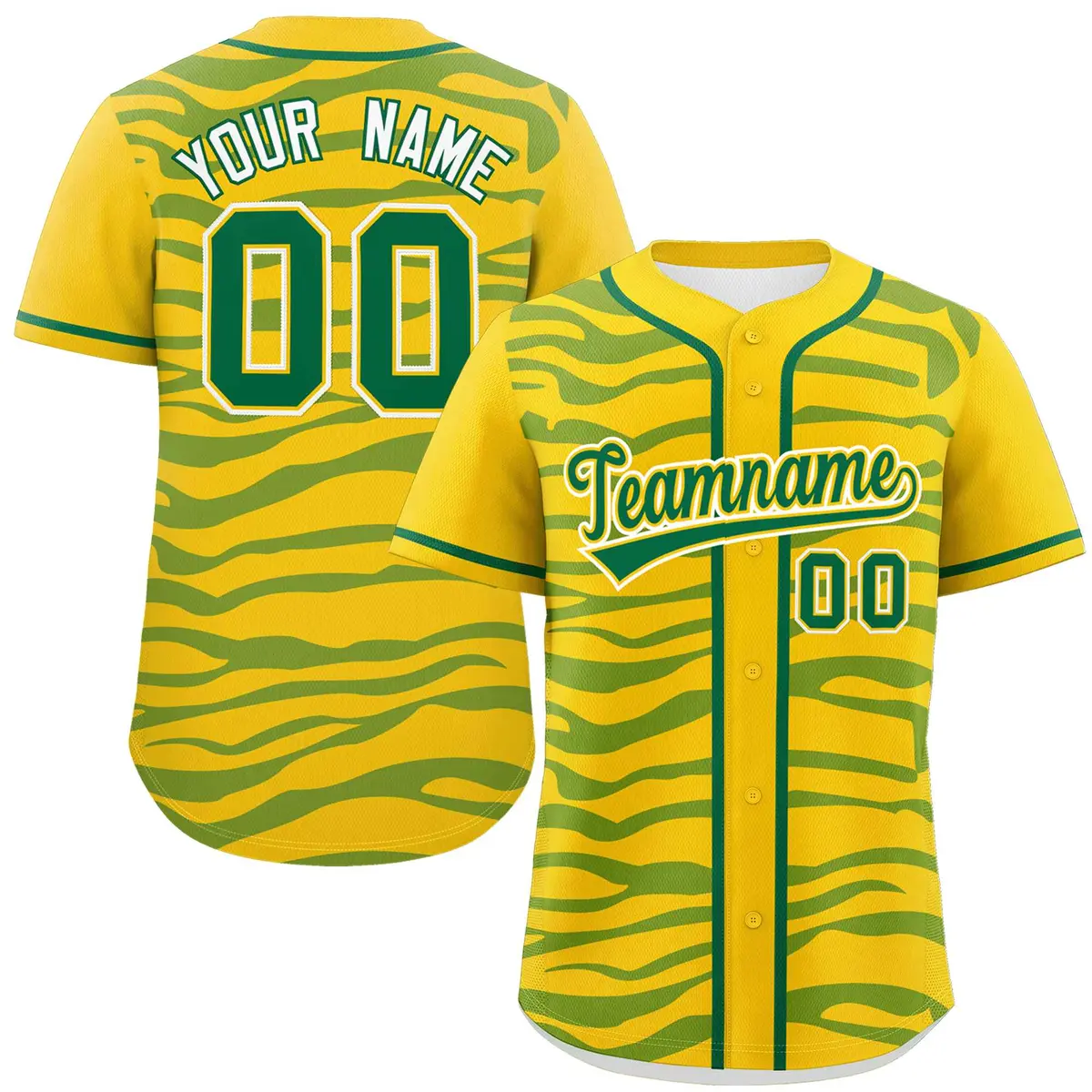 Gold Kelly Green Zebra Graffiti Authentic Baseball Jersey