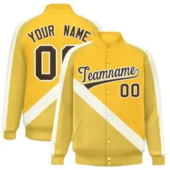 Gold Khaki Raglan Varsity Full-Snap Letterman Baseball Jacket 1