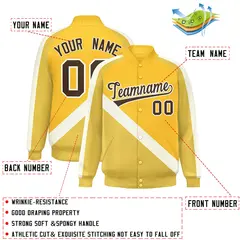 Gold Khaki Raglan Varsity Full-Snap Letterman Baseball Jacket 2