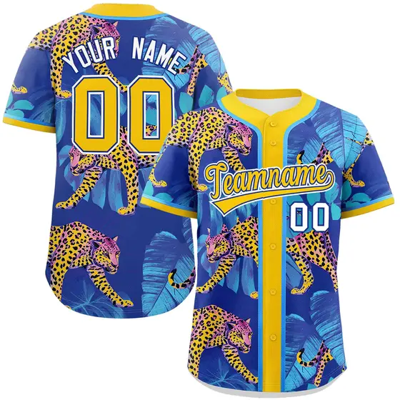Gold Leopard Graffiti Pattern Authentic Baseball Jersey