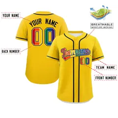 Gold LGBT Rainbow Pride Month Baseball Jersey 2