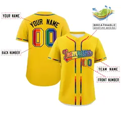 Gold LGBT Rainbow Pride Month Baseball Jersey 2