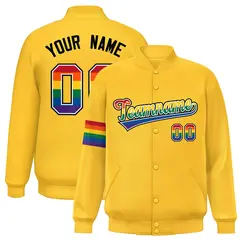 Gold LGBT Rainbow Pride Month Letterman Baseball Jacket