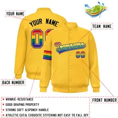 Gold LGBT Rainbow Pride Month Letterman Baseball Jacket 2