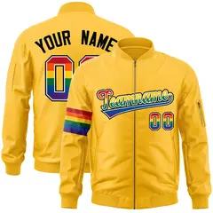 Gold LGBT Rainbow Pride Month Letterman Bomber Jacket