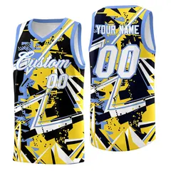 Gold Light Blue Abstract Graffiti Quick-Drying Basketball Jersey 1
